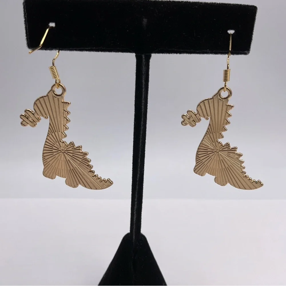 Dinosaur Earrings Hook Enamel Jewelry Gift Prehistoric Animal Stegosaurus Blue - Picture 4 of 5